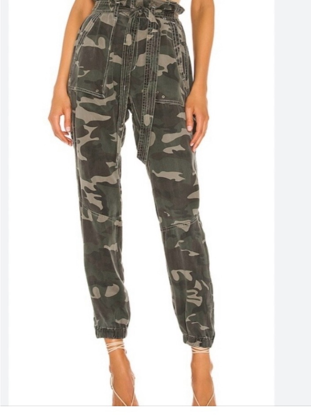 Pam & Gela Olive Green Camo Paperbag Jogger Pants